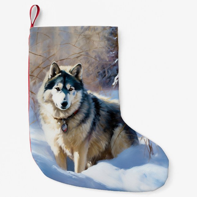 Petite Chaussette De Noël Aaskan Malamute Laisser Il Neige Noël (Devant)