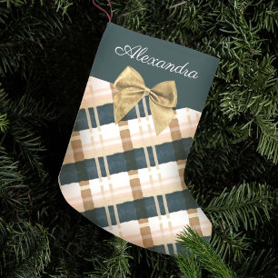 Petite Chaussette De Noël Abstrait Festive Green Rose Gold Bow Personnalisé