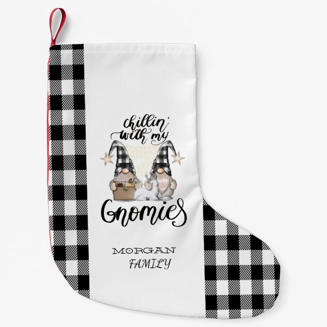 Petite Chaussette De Noël Adorable mignonne Gnomes Black Buffalo Plaid (Devant)