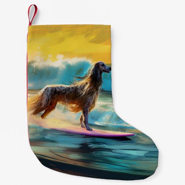 Petite Chaussette De Noël Afghan Hound Beach Surf Peinture (Devant)