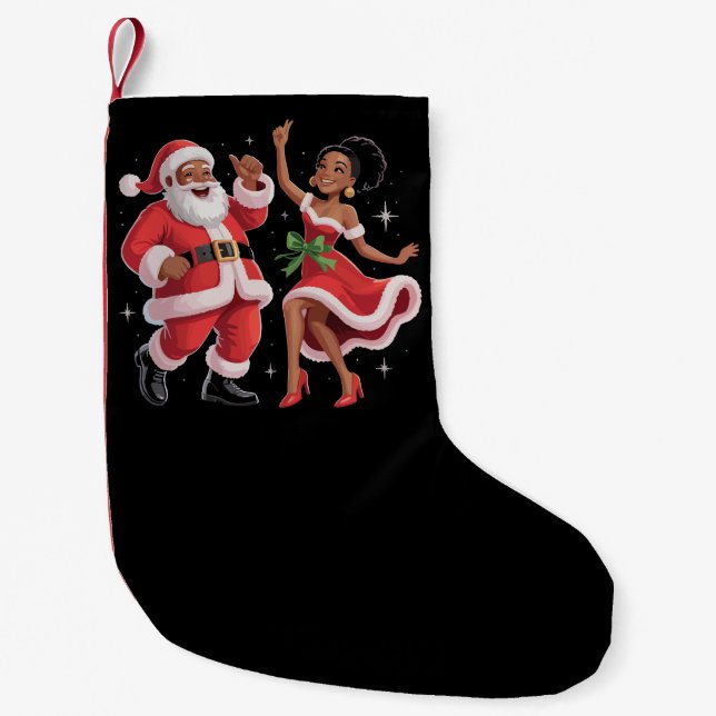 Petite Chaussette De Noël African Père Noël Mme Claus Dansant Noël américain (Devant)