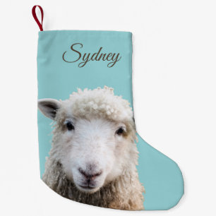 Petite Chaussette De Noël Agneau sur bleu Custom Christmas Stocking
