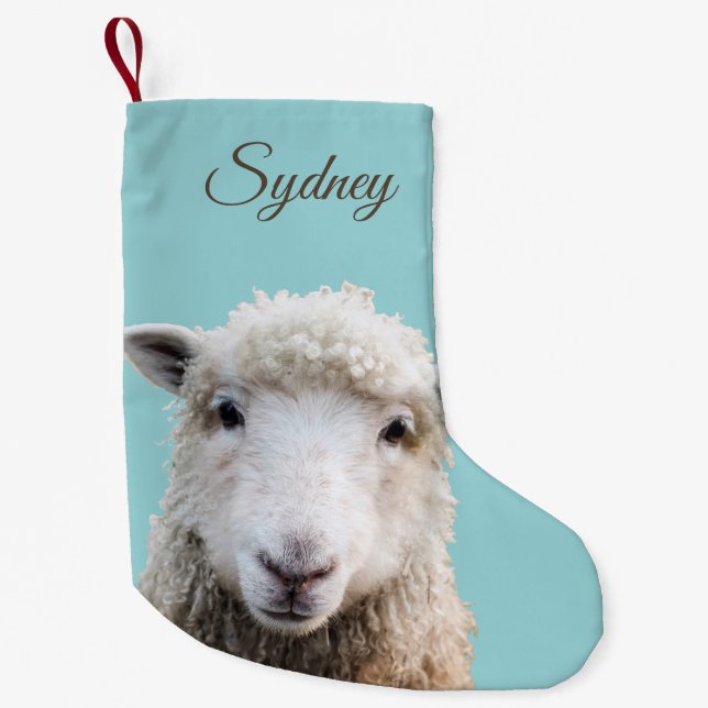 Petite Chaussette De Noël Agneau sur bleu Custom Christmas Stocking (Devant)