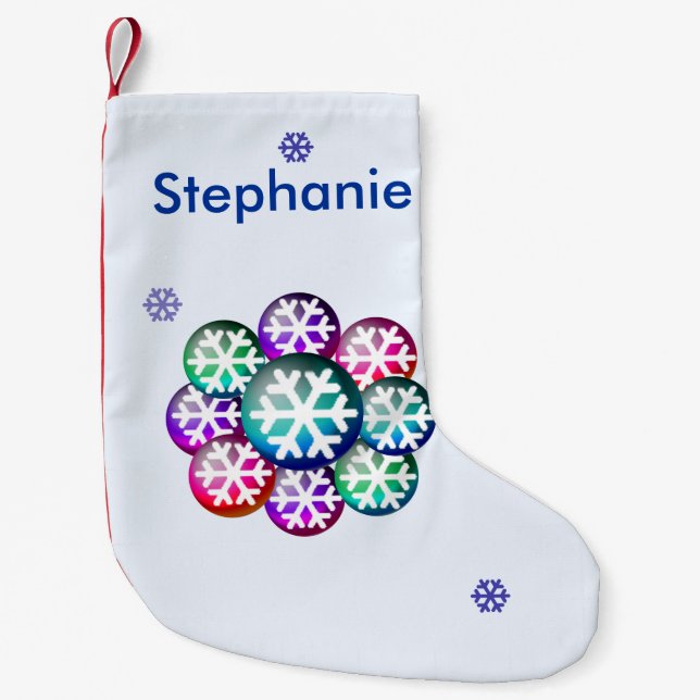 Petite Chaussette De Noël Ajouter un nom Snowflake Christmas Stocking (Devant)