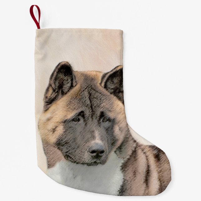 Petite Chaussette De Noël Akita Peinture - Cute Original Chien Art (Devant)