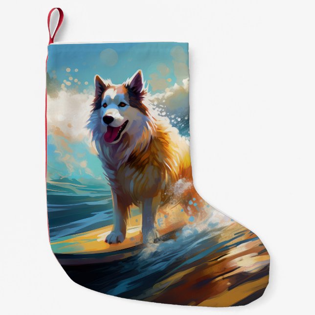 Petite Chaussette De Noël Alaskan Malamute Beach Surf Peinture (Devant)