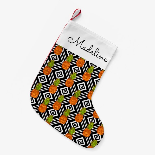 Petite Chaussette De Noël Ananas géométriques| Ajouter votre nom (Devant (Accrochage))