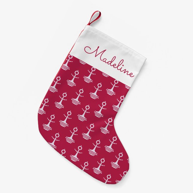 Petite Chaussette De Noël Ancres modernes Motif| Ajouter votre nom (Devant (Accrochage))