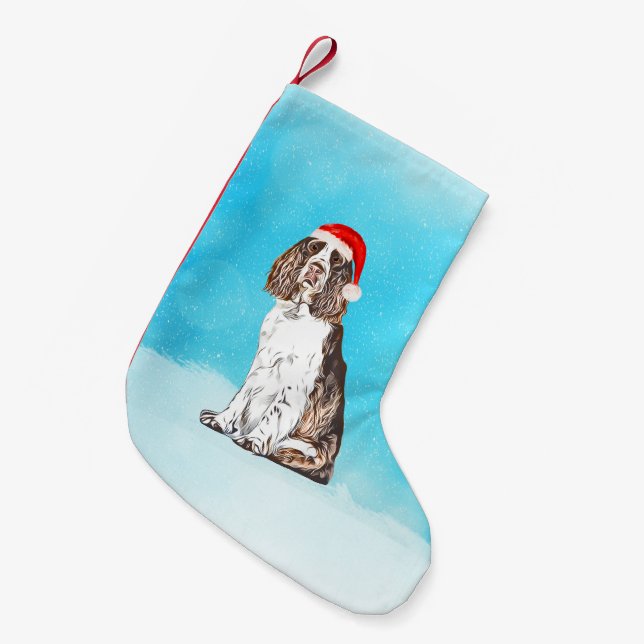 Petite Chaussette De Noël Anglais Springer Spaniel Chien En Casquette Noël N (Devant (Accrochage))
