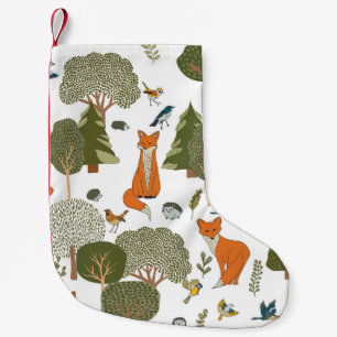 Petite Chaussette De Noël Animaux forestiers : renards, oiseaux motifs