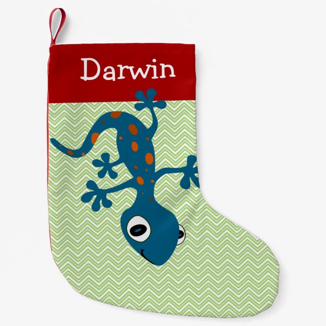 Petite Chaussette De Noël Animaux Lizard bleu Noël Stocking (Devant)