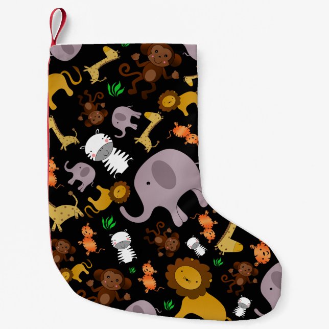 Petite Chaussette De Noël Animaux noirs de safari de jungle (Devant)