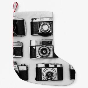 Petite Chaussette De Noël Appareils-photo noirs et blancs