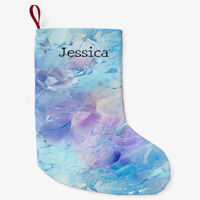 Petite Chaussette De Noël Aqua Blue Purple Ice Neige Noël (Devant)