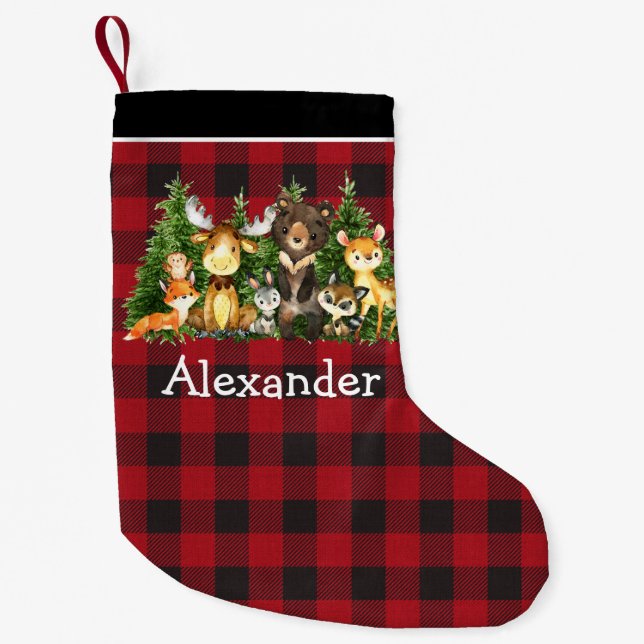 Petite Chaussette De Noël Aquarelle Bois Animaux Forêt Plantée (Devant)