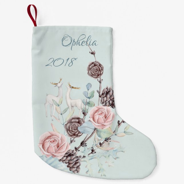 Petite Chaussette De Noël Aquarelle Bois Deer (Devant)
