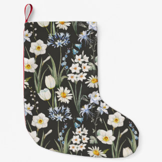 Petite Chaussette De Noël Aquarelle botanique, motif à ressort fleuri.