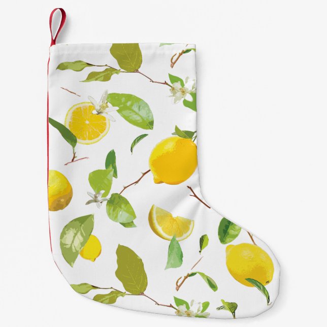 Petite Chaussette De Noël Aquarelle Citron et Feuilles 2 (Devant)