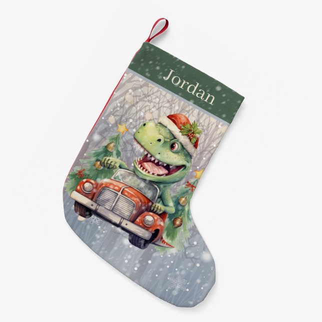 Petite Chaussette De Noël Aquarelle de Noël ajouter le nom dinosaure (Devant (Accrochage))
