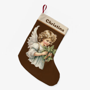Petite Chaussette De Noël Aquarelle de Noël festive Angel ajouter le nom