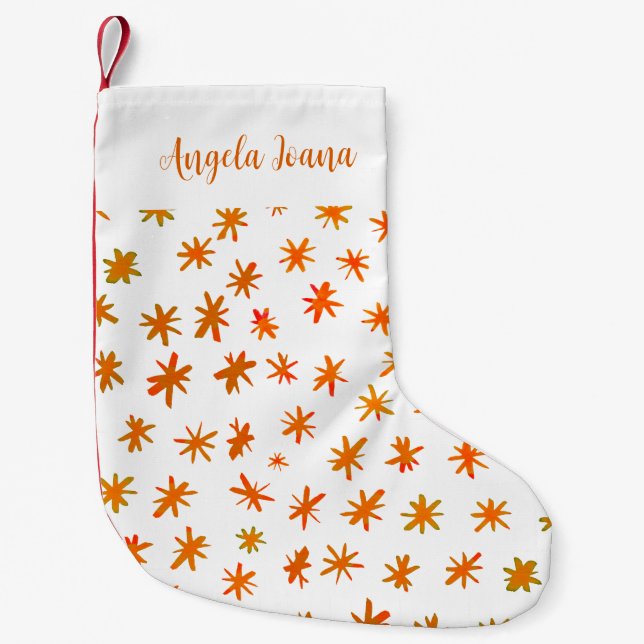 Petite Chaussette De Noël Aquarelle étoiles avec nom - orange (Devant)