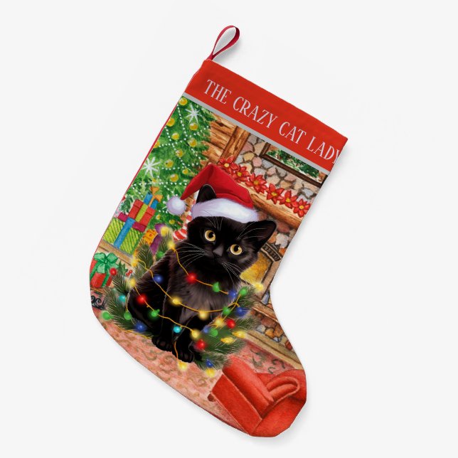 Petite Chaussette De Noël Aquarelle festive chat de Noël dame ou ajouter le  (Devant (Accrochage))