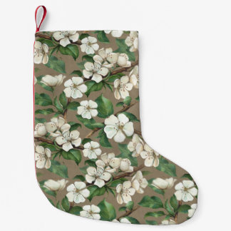 Petite Chaussette De Noël Aquarelle Fleurs Apple : Motif Vintage.