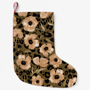 Petite Chaussette De Noël Aquarelle léopard floral : Motif sans fin