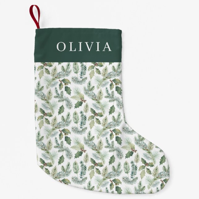 Petite Chaussette De Noël Aquarelle moderne Noël floral (Devant)