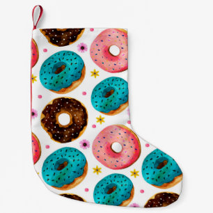 Petite Chaussette De Noël Aquarelle motif avec rose, bleu et chocolat d