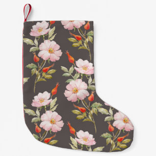 Petite Chaussette De Noël Aquarelle Rose de chien : motif floral foncé
