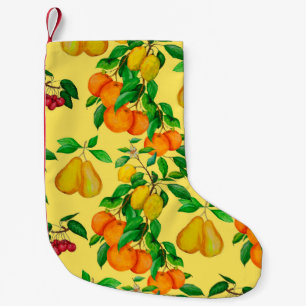 Petite Chaussette De Noël Aquarelle transparente motif avec agrumes, poire, 