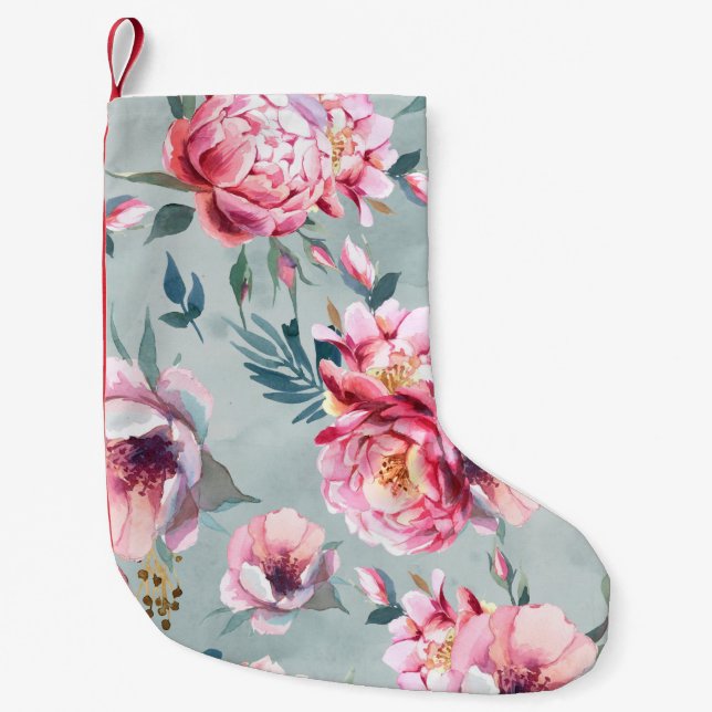 Petite Chaussette De Noël Aquarelle transparente motif de la pivoine et fleu (Devant)