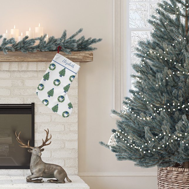 Petite Chaussette De Noël Arbre de Noël de la Chinoiserie et couronne (Chinoiserie Christmas Tree Stocking)