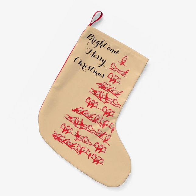 Petite Chaussette De Noël Arbre de Noël Rouge aux oiseaux (Devant (Accrochage))