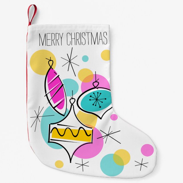 Petite Chaussette De Noël Arbre rétro Baubles Texte stocké rouge retour (Devant)