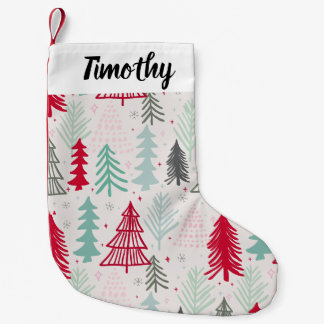 Petite Chaussette De Noël Arbres de Noël dessinés à la main Pin À feuillage
