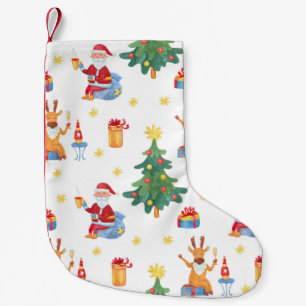 Petite Chaussette De Noël Arbres de Noël, Père Noël : motif aquarelle.