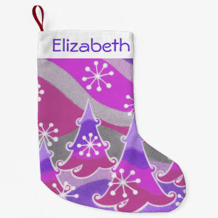 Petite Chaussette De Noël Arbres d'hiver Purple Nom bas