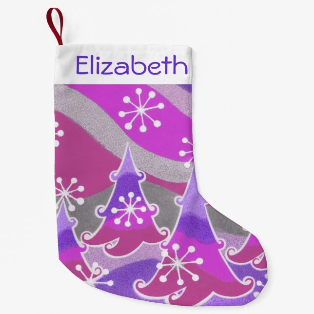 Petite Chaussette De Noël Arbres d'hiver Purple Nom bas (Devant)