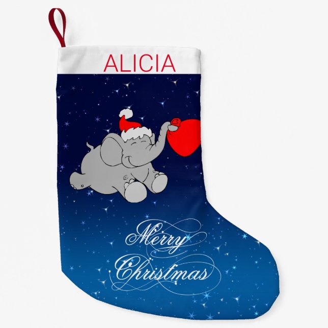 Petite Chaussette De Noël Arrière - plan Bleu Et Éléphant (Devant)