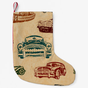Petite Chaussette De Noël Arrière - plan de voiture vintage sans couture.