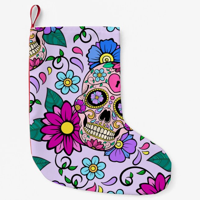 Petite Chaussette De Noël Arrière - plan festif avec crâne de sucre, coeur e (Devant)