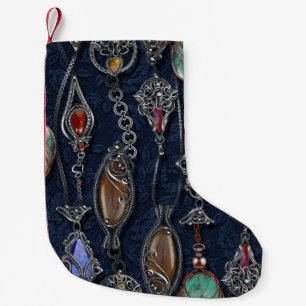 Petite Chaussette De Noël Art Nouveau Floral : Denim Elegance.
