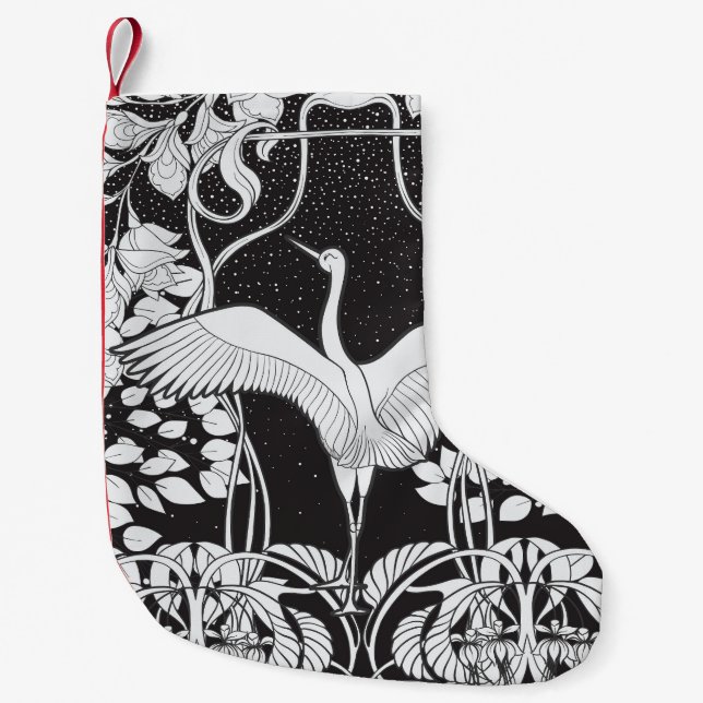 Petite Chaussette De Noël Art Nouveau : Illustration d'oiseaux floraux (Devant)