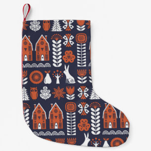 Petite Chaussette De Noël Art populaire scandinave sans couture motif vintag
