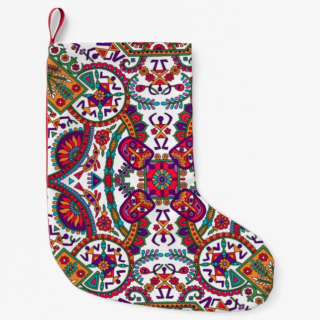 Petite Chaussette De Noël Art populaire traditionnel Designart, ethnique, ar (Devant)