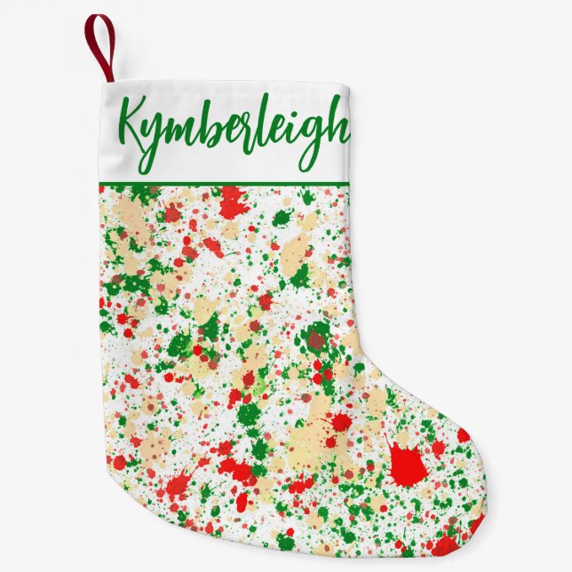 Petite Chaussette De Noël Artisan Abstrait Aquarelle Peinture Splashes Nom (Devant)