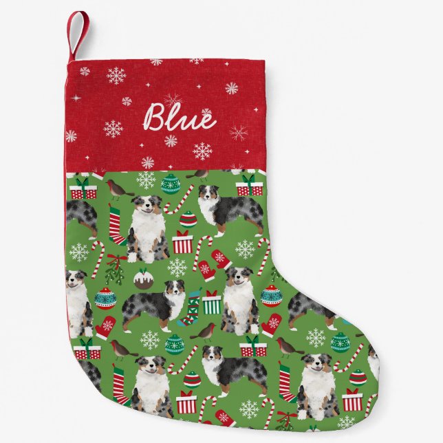 Petite Chaussette De Noël Aussie Dog Nom personnalisé Pet Stocker (Devant)