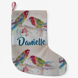 Petite Chaussette De Noël Australian Rosella Parrot Aquarelle Nom Stocking